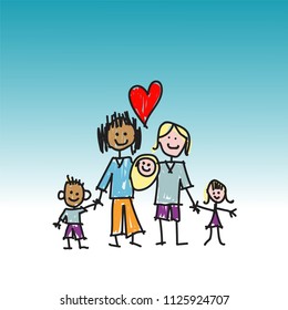 Happy family drawing.  vector illustration children, mom and daddy