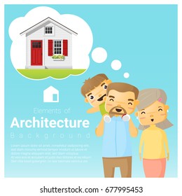 Happy family and dream house background , vector , illustration