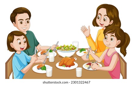 Happy Family Eating Together at Table illustration