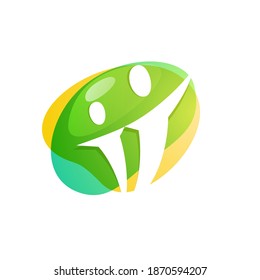Happy family emblem on a watercolor splash background. Negative space style logo. Vector elements for child care branding design, insurance labels, family protection posters, social identity etc.