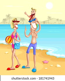 Happy family enjoying on beach during vacations