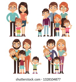 Happy family. Families mother father kid brother sister traditional relationship generation society flat vector character isolated set