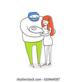 Happy family. Father, mother and baby son together. Vector illustration of a flat design