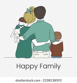 Happy family. Father, mother and children. Hand drawn vector illustration. Father's Day