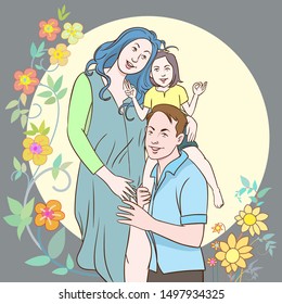 Happy family  father, mother, daughter in their growing up are cute, cheerful and bright. hand drawn style vector design illustrations.