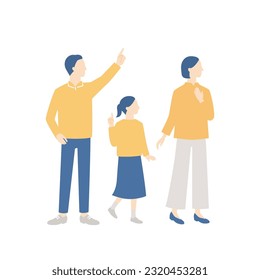 happy family. father, mother and daughter. simple full body illustration