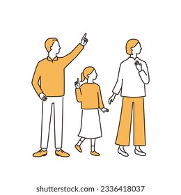 happy family. father, mother and daughter. simple full body illustration