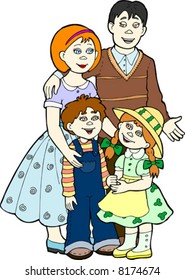 Happy family, father, mother, sisters, brothers, vector illustration.