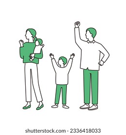 happy family. father, mother, son and baby. simple full body illustration