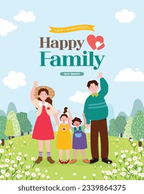 Happy family. Father, mother, son and daughter. Vector illustration in a flat style