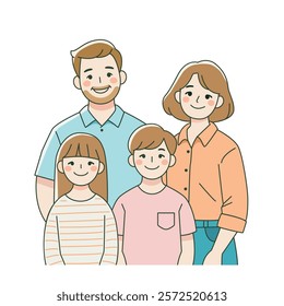 Happy family. Father, mother, son and daughter together. Vector illustration of a flat design