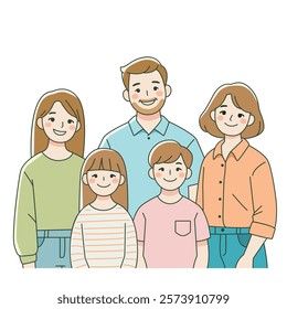 Happy family. Father, mother, son and daughter together. Vector illustration of a flat design