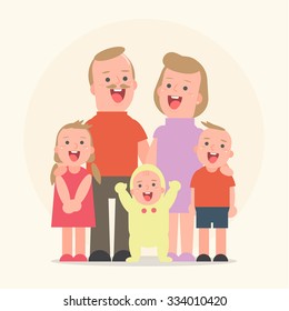 Happy family - Father, mother, son, daughter, little boy  - Vector illustration