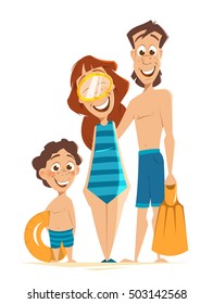 Happy family father mother and son have fun on summer vacation