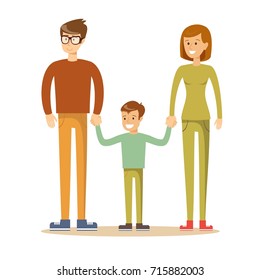 Happy family. Father, mother and son together. Vector illustration of a flat design