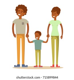 Happy family. Father, mother and son together. Vector illustration of a flat design