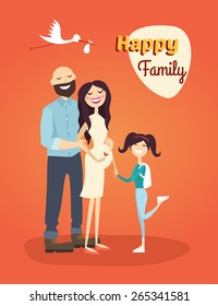 Happy Family. Father, Pregnant Mom and Daughter