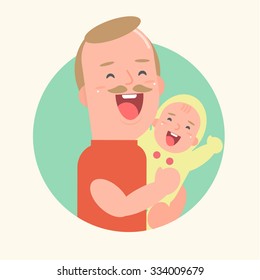 Happy family - Father smiling with little boy  - Vector illustration