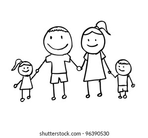 happy family and father mother    son holding hand  cartoon doodle    vector illustration