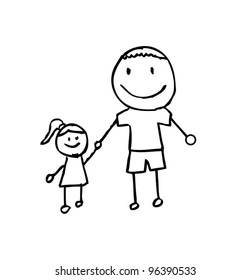 happy family with father,mother, and son holding hand, cartoon doodle - vector illustration