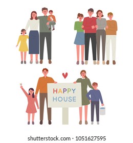 Happy family figure hand drawing style vector illustration flat design