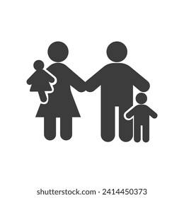 Happy Family Flat Icon Black and White Vector Graphic