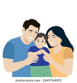 Família feliz, estilo plano, minimalismo, isolar no branco