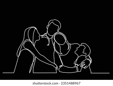 happy family of four - single line drawing