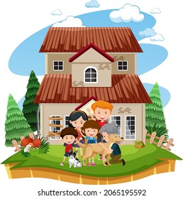 Happy family in front of the house illustration