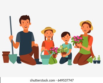 Happy family gardening