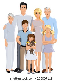 Happy family generation parents grandparents and kids full length portrait on white background vector illustration