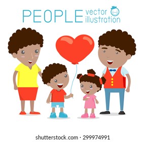 Happy family , Happy family gesturing with cheerful smile, Parents with kids. Vector colorful illustration in flat design isolated on white  background, african-american family, wedding, pregnant, old