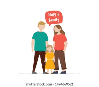 Happy family gesturing illustration. Parents and little princess. A young couple with cute daughter. Flat vector illustration