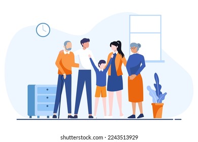 Happy family get together. Flat illustration design for people and family activities concept.