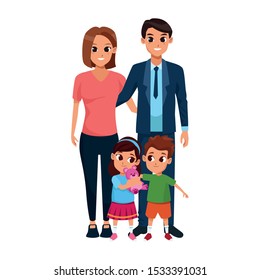 happy family with girl and boy smiling over white background, colorful design. vector illustration