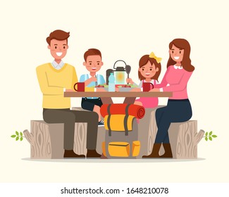Happy family go to Camping character vector design.