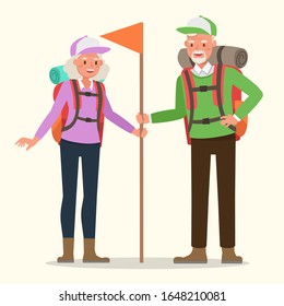 Happy family grandfather and grandmother going camping character vector design.