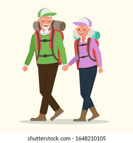 Happy family grandfather and grandmother going camping character vector design.