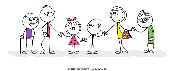 Happy Family Grandmother Grandfather Father Mother Stock Vector ...