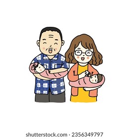 Happy family, grandparent holding grandchild. Hand drawn style vector illustration.