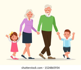 Happy family grandparents with their grandchildren character vector design.