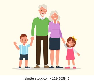 Happy family grandparents with their grandchildren character vector design. no2 Happy family grandparents with their grandchildren character vector design. no2