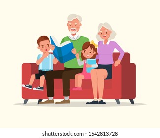 Happy family grandparents with their grandchildren character vector design. 