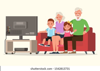 Happy family grandparents with their grandchildren character vector design. 