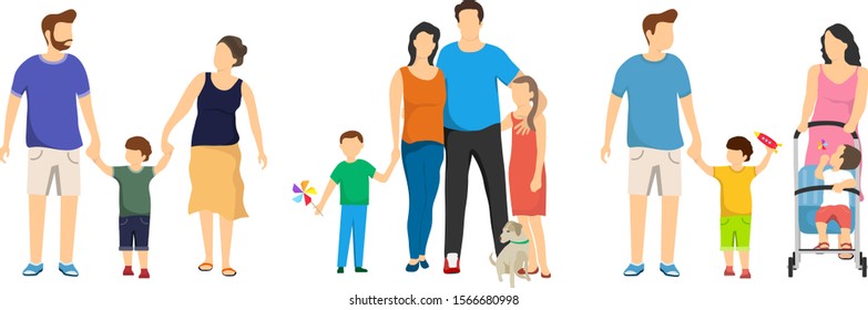 Happy family, group of people a happy family. Mom, dad, son and daughter. Big family. Vector, cartoon illustration, vector.