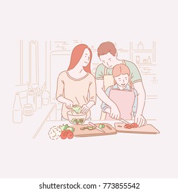 Happy Family Hand Drawn Style Vector Doodle Design Illustrations.