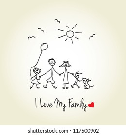 Happy Family Hand Drawn Vector Illustration