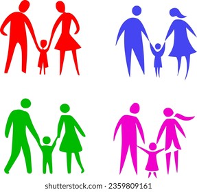 Happy family. Hand-drawn silhouettes of parents and child.