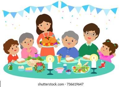 Happy family having a Christmas dinner vector illustration.