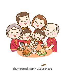 Happy Family Having Dinner Vector.